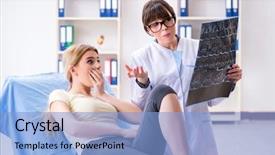  Presentation with xray - Presentation consisting of xray knee - doctor explaining x-ray scan background and a light blue colored foreground