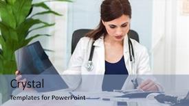  Presentation with xray - Amazing theme having xray knee - doctor looking at a radiography backdrop and a teal colored foreground