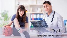 Presentation with basketball female - Slide set featuring xray knee - female basketball player visiting doctor background and a light blue colored foreground