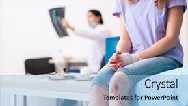  Presentation with physical therapy fracture leg - Beautiful PPT layouts featuring xray knee - leg injured young woman visiting backdrop and a light blue colored foreground