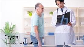 Presentation with old man - Amazing presentation design having xray knee - old man visiting young male backdrop and a light blue colored foreground