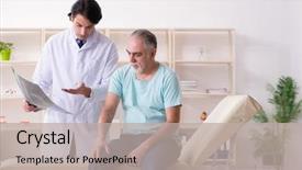  Presentation with old man - Beautiful slides featuring xray knee - old man visiting young male backdrop and a mint green colored foreground