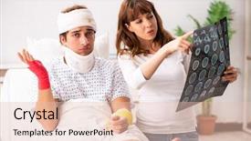  Presentation with husband and wife - Slide deck with xray neck - loving wife looking after injured background and a  colored foreground