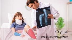  Presentation with doctor examining a newborn baby - Slide deck with xray neck - young doctor examining injured patient background and a  colored foreground