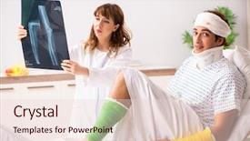  Presentation with doctor examining a newborn baby - Amazing slide deck having xray neck - young doctor examining injured patient backdrop and a  colored foreground