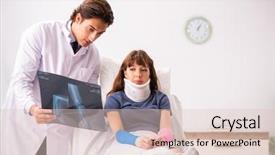  Presentation with doctor examining a newborn baby - Audience pleasing theme consisting of xray neck - young doctor examining injured patient backdrop and a  colored foreground