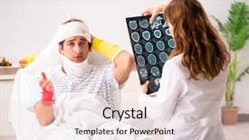  Presentation with metabolic syndrome doctor examining - Colorful slide deck enhanced with xray neck - young doctor examining injured patient backdrop and a  colored foreground