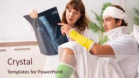  Presentation with metabolic doctor examining - Presentation theme featuring xray neck - young doctor examining injured patient background and a lemonade colored foreground