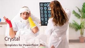  Presentation with xray - PPT theme featuring xray neck - young doctor examining injured patient background and a  colored foreground