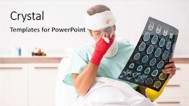  Presentation with hospital - Cool new slide deck with xray neck - young injured man staying backdrop and a  colored foreground