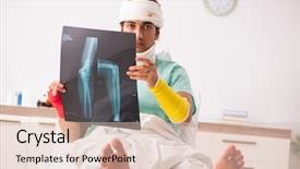  Presentation with xray - Amazing slide set having xray neck - young injured man staying backdrop and a  colored foreground