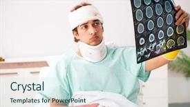  Presentation with hospital - Slide deck featuring xray neck - young injured man staying background and a  colored foreground