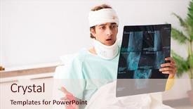  Presentation with hospital - PPT theme having xray neck - young injured man staying background and a  colored foreground
