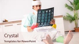  Presentation with hospital phamacy - Audience pleasing presentation design consisting of xray neck - young injured man staying backdrop and a  colored foreground