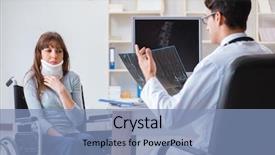  Presentation with doctor visiting family a new born - Audience pleasing presentation design consisting of xray neck - young woman visiting doctor backdrop and a light blue colored foreground