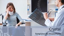  Presentation with medical - Beautiful PPT layouts featuring xray neck - young woman visiting doctor backdrop and a light blue colored foreground