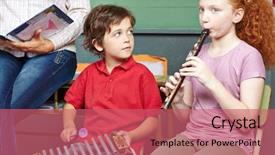  Presentation with music school - Audience pleasing PPT theme consisting of xylophone - children having music lessons backdrop and a coral colored foreground