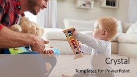  Presentation with microbiology instruments - Beautiful PPT theme featuring xylophone - dad and toddler son play backdrop and a mint green colored foreground