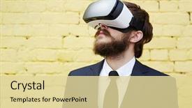  Presentation with virtual reality - Slide deck consisting of y generation businessman with headset background and a blonde colored foreground