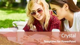  Presentation with generation - Cool new PPT theme with y-generation girls searching backdrop and a coral colored foreground