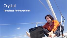  Presentation with sailboat - PPT theme having yacht business - businessman with laptop computer background and a teal colored foreground