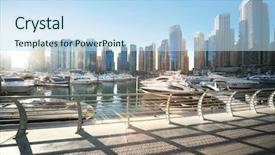  Presentation with marina - Colorful presentation theme enhanced with yacht business - dubai marina at sunset united backdrop and a sky blue colored foreground