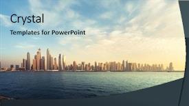  Presentation with marina self reflection - Amazing presentation design having yacht business - panorama of skyscrapers in dubai backdrop and a light blue colored foreground