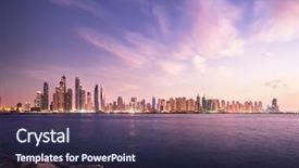  Presentation with dubai - Slide deck enhanced with yacht business - panorama of skyscrapers in dubai background and a wine colored foreground