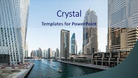  Presentation with panoramic - Presentation design consisting of yacht business - panoramic view with modern skyscrapers background and a light blue colored foreground