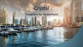  Presentation with emirates - Colorful PPT layouts enhanced with yacht business - view with modern skyscrapers backdrop and a coral colored foreground