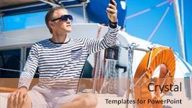  Presentation with sailing - Presentation theme featuring yacht business - young and handsome man background and a coral colored foreground