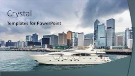  Presentation with yacht - Amazing theme having yacht-cityscape-and-waterscape backdrop and a light blue colored foreground