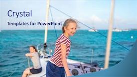  Presentation with sails sailing yacht catamaran sailing - Audience pleasing PPT layouts consisting of yacht having summer travel adventure backdrop and a sky blue colored foreground