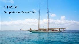  Presentation with sailboat - Cool new theme with yacht sailboat anchored in turquise backdrop and a light blue colored foreground