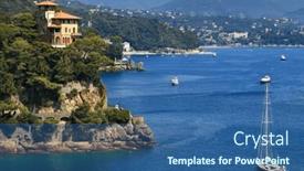  Presentation with yacht - Slide set with yacht-sailing-along-coastline background and a ocean colored foreground