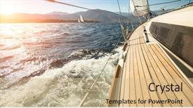  Presentation with sunset sailing - Beautiful presentation theme featuring yacht sailing towards the sunset backdrop and a coral colored foreground