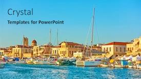  Presentation with island sunset - Presentation design having yachts-and-boats background and a light blue colored foreground