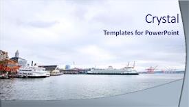  Presentation with dock - Colorful slide deck enhanced with yachts and liner along dock on sea in cloudy sky backdrop and a sky blue colored foreground