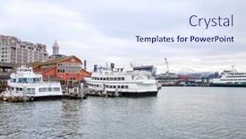  Presentation with dock - Audience pleasing theme consisting of yachts-and-liner-along-dock backdrop and a sky blue colored foreground