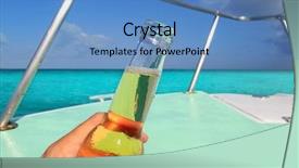  Presentation with caribbean food puerto rican beef - Colorful slide deck enhanced with yachts ships - beer on hand caribbean backdrop and a teal colored foreground