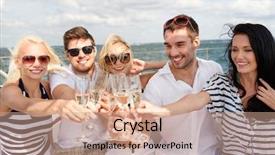 Presentation with travel friends - Presentation enhanced with yachts ships - vacation travel sea friendship background and a coral colored foreground