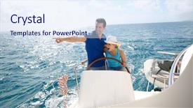  Presentation with navigating - PPT layouts consisting of yachts ships - young couple navigating background and a sky blue colored foreground
