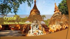  Presentation with ancient king statue - Audience pleasing PPT theme consisting of yadana hsemee pagoda and buddha backdrop and a tawny brown colored foreground