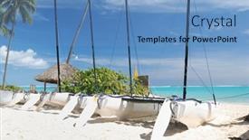  Presentation with dominican republic - Audience pleasing presentation theme consisting of yahts-on-caribbean-beach backdrop and a teal colored foreground