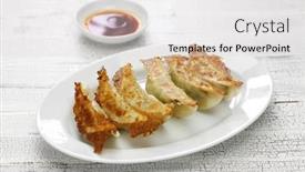  Presentation with japanese style - PPT layouts consisting of yaki-gyoza-pot-stickers-japanese background and a light gray colored foreground
