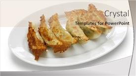  Presentation with japanese style - Slide deck featuring yaki-gyoza-potstickers-japanese-style background and a coral colored foreground