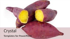  Presentation with sweet - Presentation design having yam - cooked whole and halved sweet background and a red colored foreground