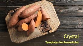  Presentation with sweet - PPT theme with yam - sweet potatoes on wooden board background and a tawny brown colored foreground