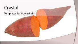  Presentation with half white and half bright coloured - Audience pleasing PPT layouts consisting of yam cut in half cutout backdrop and a sky blue colored foreground