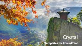  Presentation with fall leaves - Colorful slide deck enhanced with tomato juice in a glass of cognac in the morning garden backdrop and a coral colored foreground